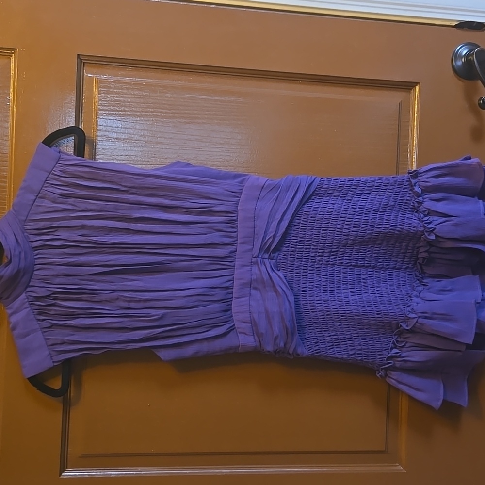 Olivaceous-Purple crinkled high neck fitted ruffled bottom  dress Size S NWT - Picture 9 of 11